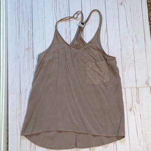 Tan tank top with sequin pocket